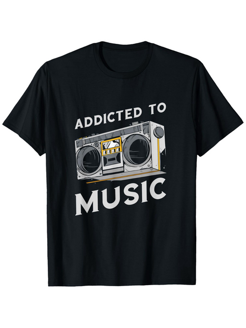 Men's Graphic T-Shirt Addicted To Music Vintage Boombox With Retro Cassette Tape Graphic Speaker
