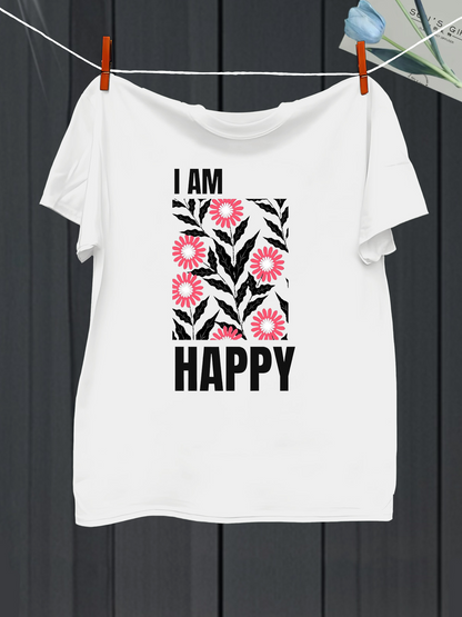 Men's Graphic T-Shirt I Am Happy With Pink Blossoms And Lush Black Leaves Flowers