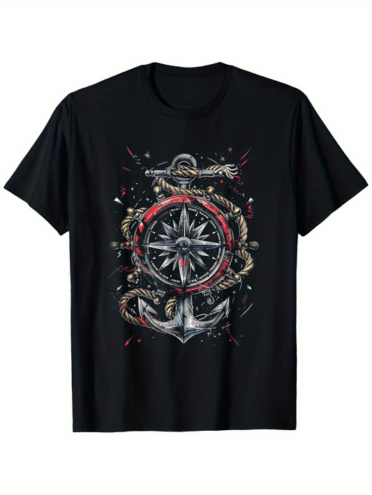 Men's Graphic T-Shirt Intricate Nautical Elements With Rope And Star Compass Anchor