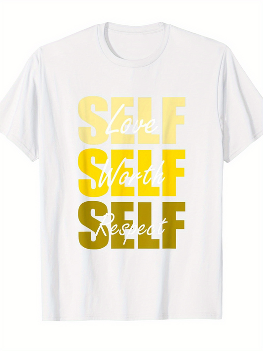 Men's Graphic T-Shirt Love Worth Needed Self Motivation Gradient Letter T Shirt