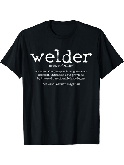 Men's Graphic T-Shirt Welder Vintage Style White Text On Black Fabric Shirt Welder
