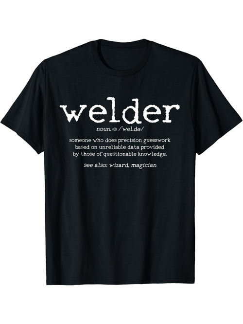 Men's Graphic T-Shirt Welder Vintage Style White Text On Black Fabric Shirt Welder