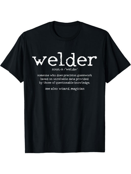 Men's Graphic T-Shirt Welder Vintage Style White Text On Black Fabric Shirt Welder