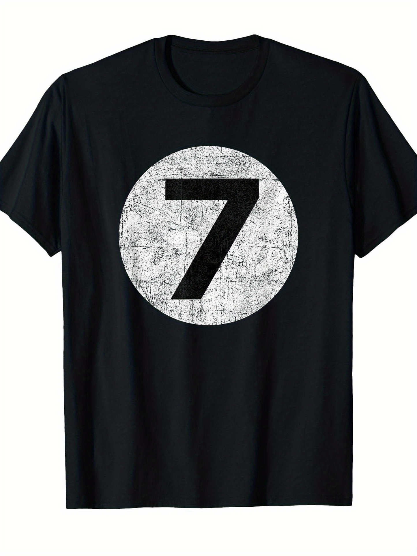 Men's Graphic T-Shirt Textured Vintage Number Seven In White Circle Graphic Number