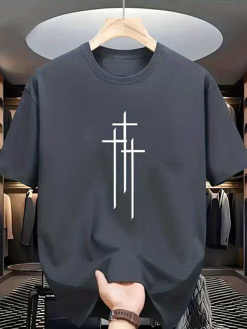 Men's Graphic T-Shirt Minimalist Christian Faith With White Vertical Graphic Cross