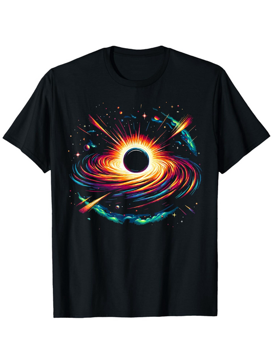 Men's Graphic T-Shirt Blazing Swirling Cosmic Light Around Vibrant Black Hole