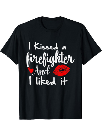 Men's Graphic T-Shirt I Kissed A Firefighter And I Liked It Red Lip Print Black Shirt