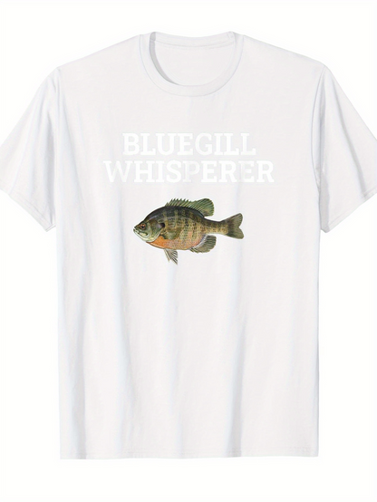 Men's Graphic T-Shirt Bluegill Whisperer White Letters With Realistic Detailed Painted Fish Bluegill