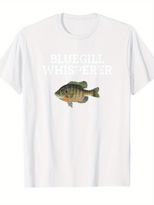 Men's Graphic T-Shirt Bluegill Whisperer White Letters With Realistic Detailed Painted Fish Bluegill
