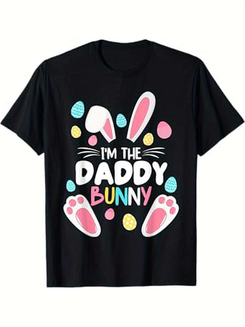 Men's Graphic T-Shirt Im The Daddy Bunny Surrounded By Easter Eggs Bunny Ears And Paws