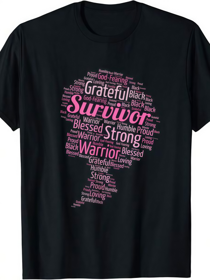 Men's Graphic T-Shirt Grateful Survivor Warrior Strong Words In Feminine Silhouette Art