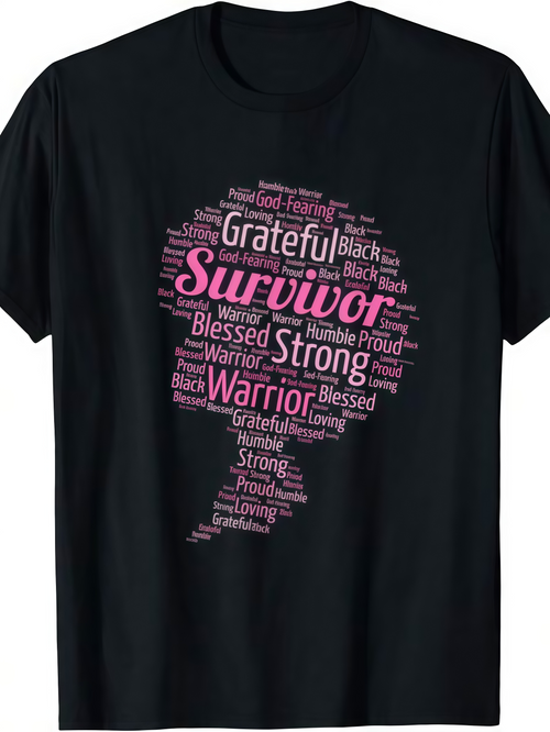 Men's Graphic T-Shirt Grateful Survivor Warrior Strong Words In Feminine Silhouette Art