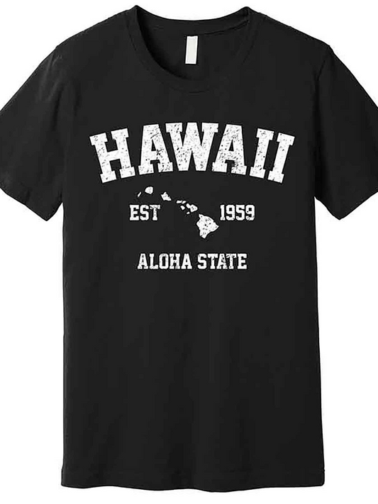 Men's Graphic T-Shirt Hawaii State Map With Established Date And Aloha Lettering
