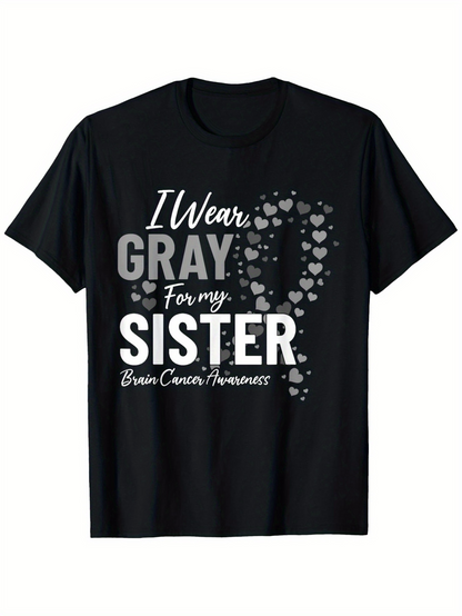 Men's Graphic T-Shirt I Wear Gray For My Sister With Floating Heart Ribbon Elements