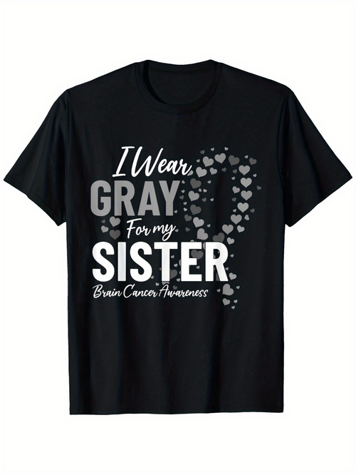 Men's Graphic T-Shirt I Wear Gray For My Sister With Floating Heart Ribbon Elements