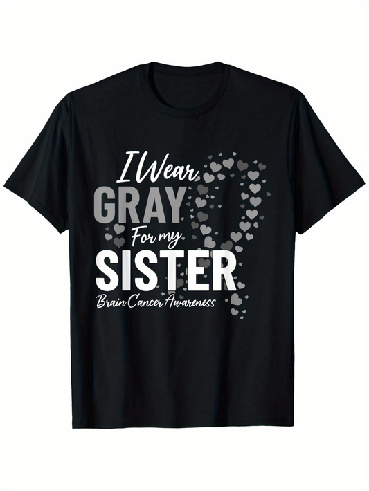 Men's Graphic T-Shirt I Wear Gray For My Sister With Floating Heart Ribbon Elements