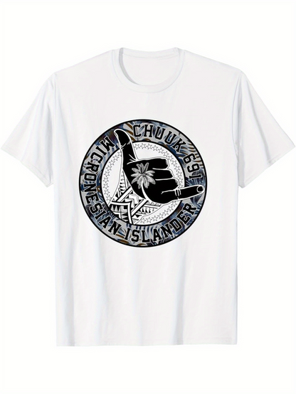 Men's Graphic T-Shirt Traditional Design With Intricate Patterns Featuring Text And Island Hand Symbol