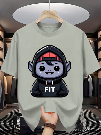 Men's Graphic T-Shirt Fit Hoodie Cartoon Character With Playful Eyes And Red Cap Vampire