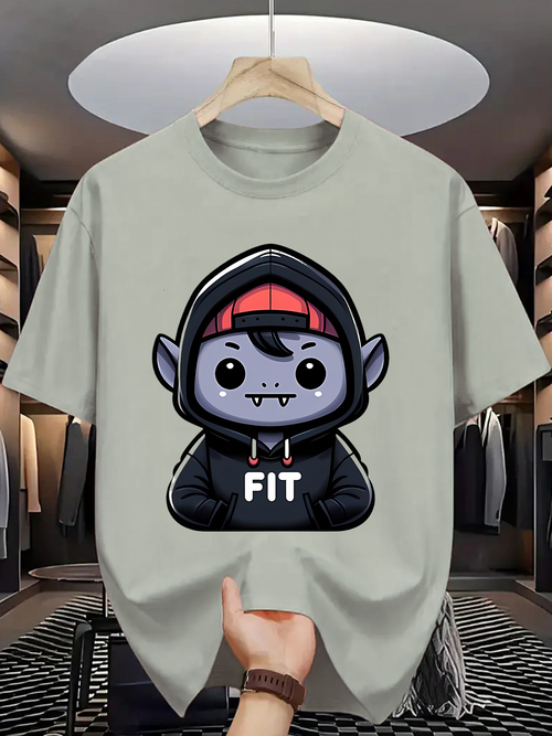 Men's Graphic T-Shirt Fit Hoodie Cartoon Character With Playful Eyes And Red Cap Vampire