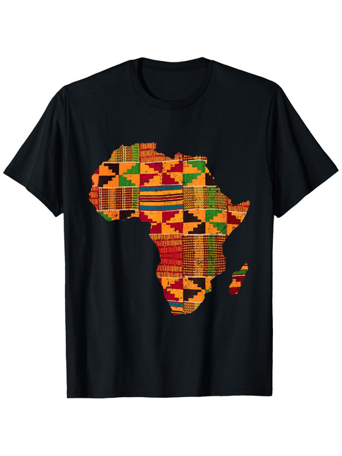 Men's Graphic T-Shirt Vivid Geometric Patchwork Patterns Decorating African Continent Map