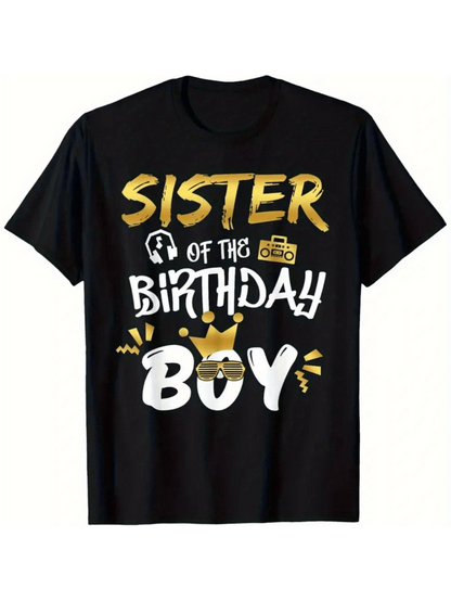 Men's Graphic T-Shirt Sister Of The Birthday Boy With Gold Crown Party Theme T Shirt