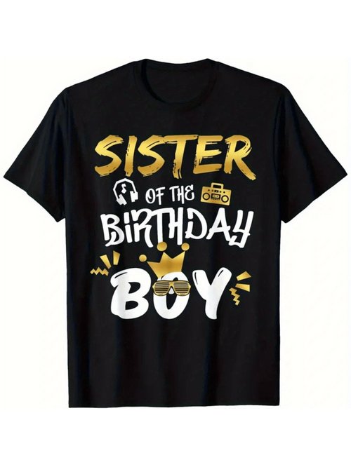 Men's Graphic T-Shirt Sister Of The Birthday Boy With Gold Crown Party Theme T Shirt
