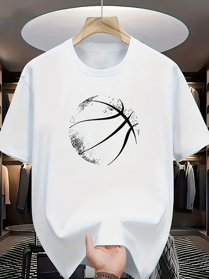 Men's Graphic T-Shirt Minimalist Ink Splash Effect With Abstract Flying Basketball Design Basketball