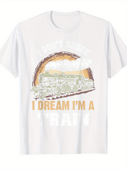 Men's Graphic T-Shirt Dream I Am A Train Nostalgic Vintage Locomotive Sunrise With Clouds And Tracks Train