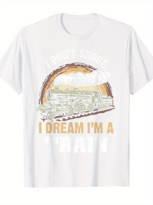 Men's Graphic T-Shirt Dream I Am A Train Nostalgic Vintage Locomotive Sunrise With Clouds And Tracks Train