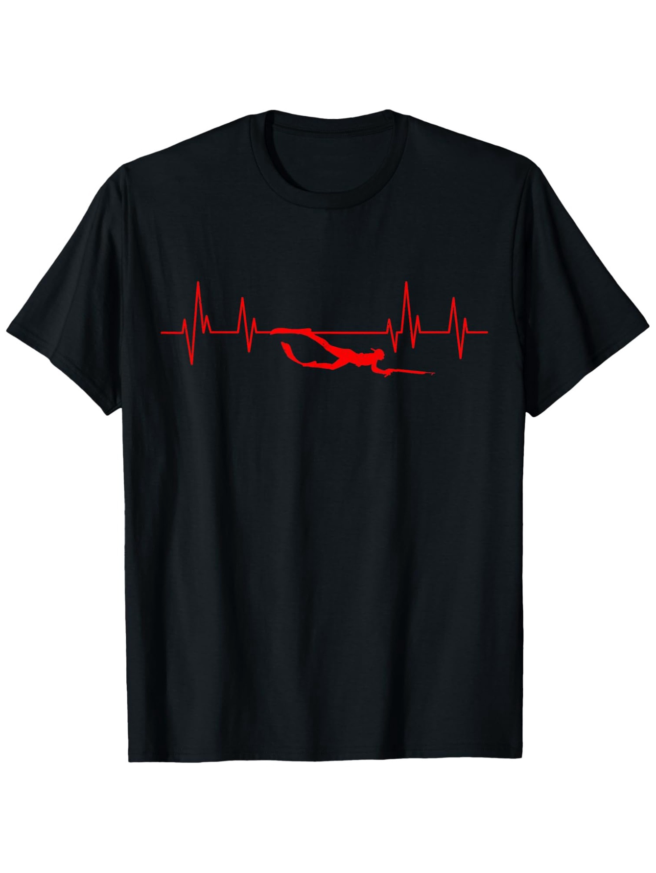 Men's Graphic T-Shirt Heartbeat Line With Red Pulse And Freestyle Swimmer Silhouette