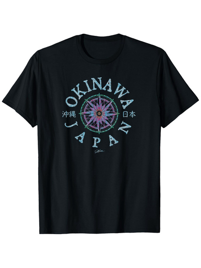 Men's Graphic T-Shirt Okinawa Japan Stylized Compass With Vintage Pastel Directional Motif Center