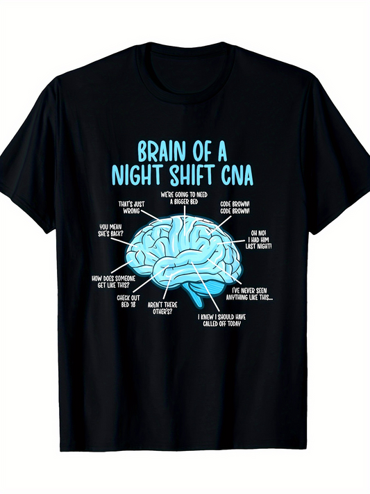 Men's Graphic T-Shirt Brain Of A Night Shift Caregiver With Blue Anatomical Diagram Brain