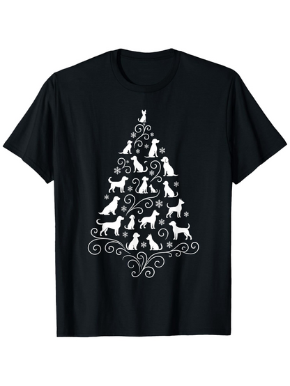 Men's Graphic T-Shirt Playful Cats Silhouettes Forming Swirling Christmas Tree Pattern