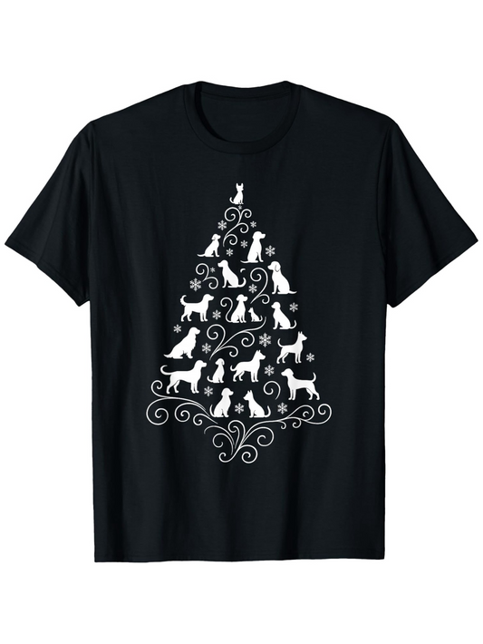 Men's Graphic T-Shirt Playful Cats Silhouettes Forming Swirling Christmas Tree Pattern