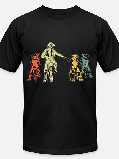 Men's Graphic T-Shirt Colorful Dinosaur Riders Competing On Motorcycles Under Black Sky