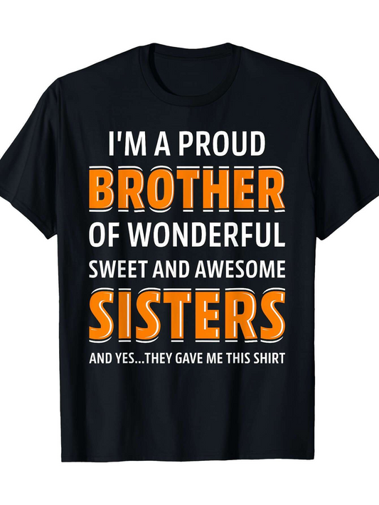 Men's Graphic T-Shirt Proud Statement With Bold Letters Highlighting Wonderful Sisters