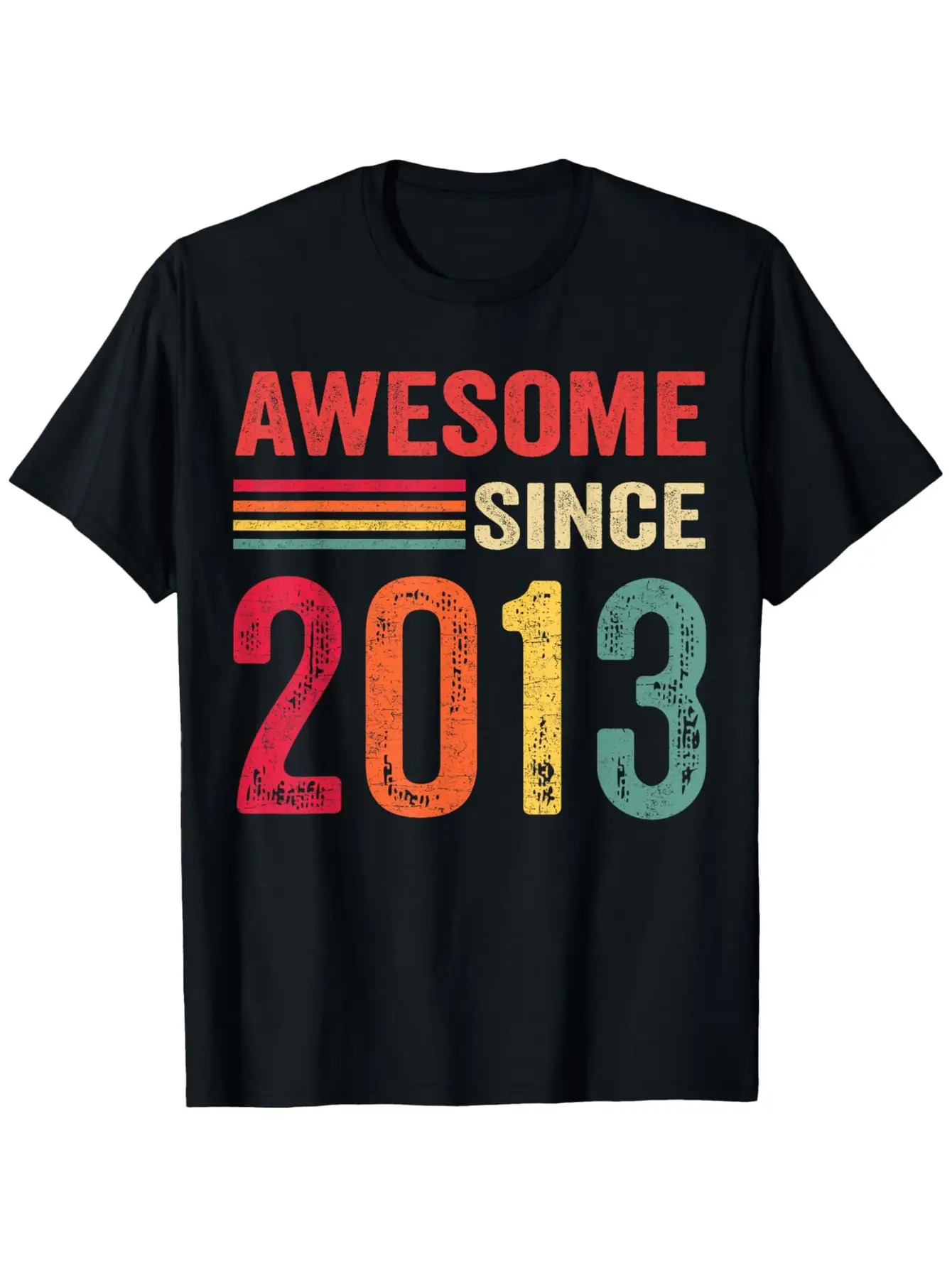 Men's Graphic T-Shirt Awesome Since 2013 Distressed Multicolor Lettering Bold Typography Year