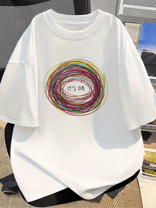 Men's Graphic T-Shirt Its Ok Multicolor Scribble Lines On White Background T Shirt