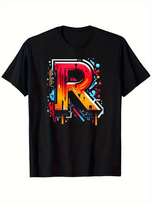 Men's Graphic T-Shirt Vivid Dripping Paint With Bold Artistic Letter R