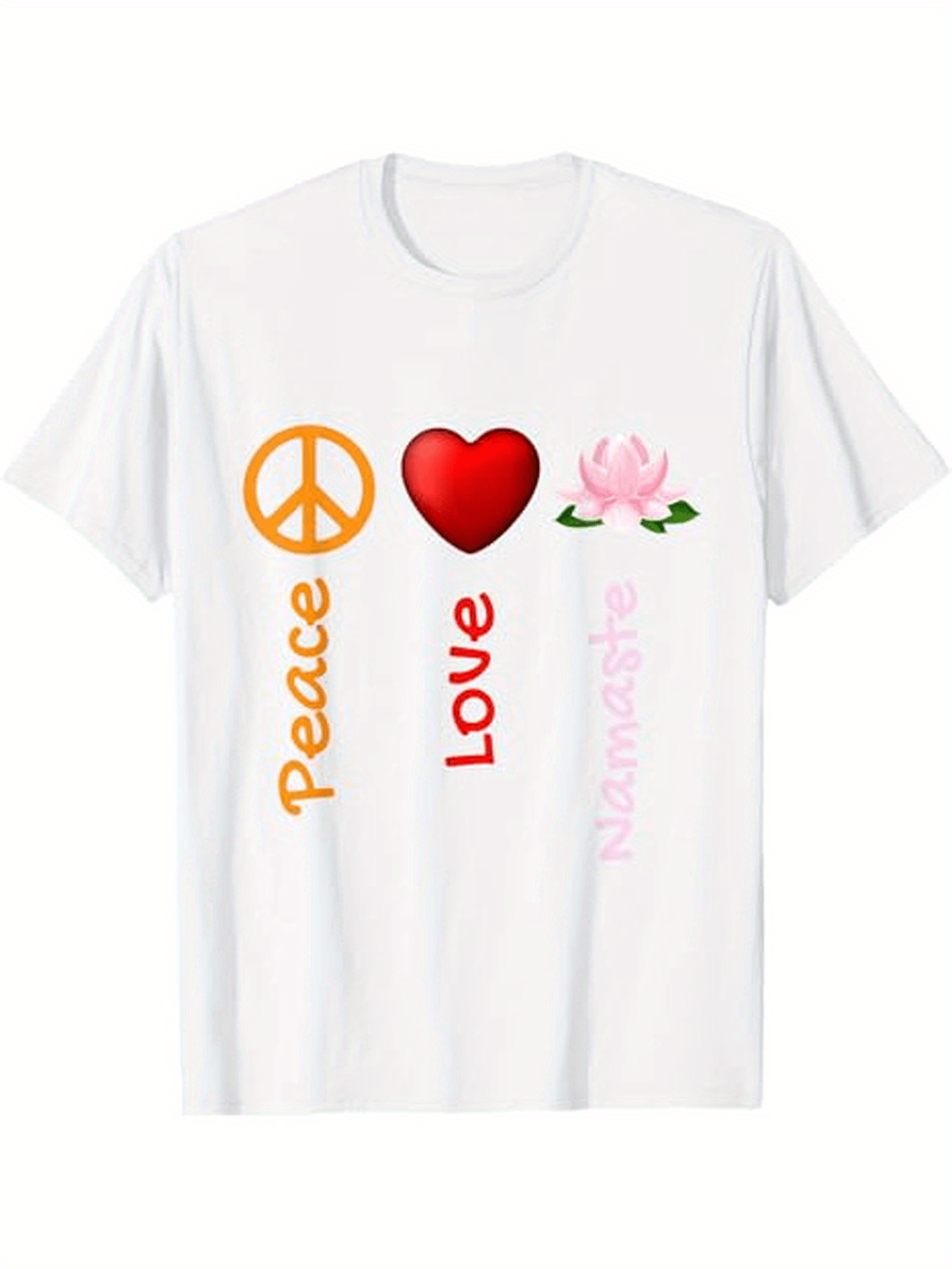 Men's Graphic T-Shirt Peace Love Mindfulness With Lotus Flower Symbols Heart