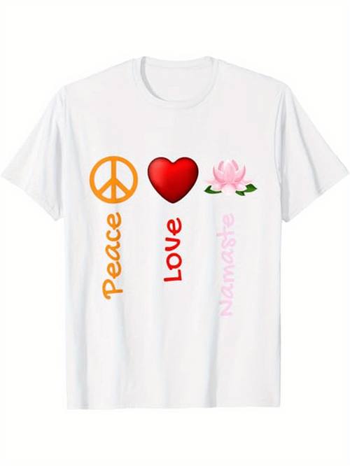 Men's Graphic T-Shirt Peace Love Mindfulness With Lotus Flower Symbols Heart