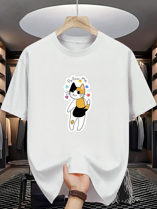 Men's Graphic T-Shirt Colorful Spots With Playful Cartoon Cat Illustration