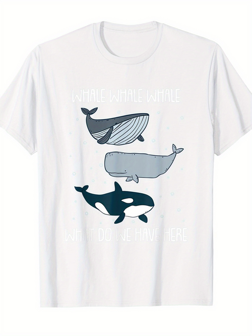 Men's Graphic T-Shirt Three Swimming Whales With Calm Blue Illustration Whales