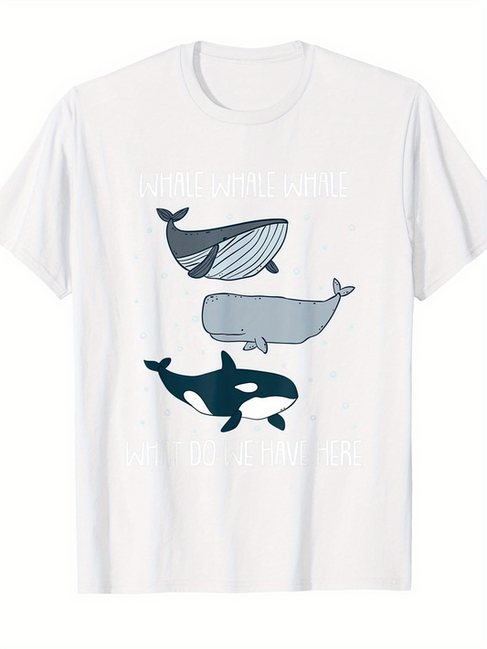 Men's Graphic T-Shirt Three Swimming Whales With Calm Blue Illustration Whales