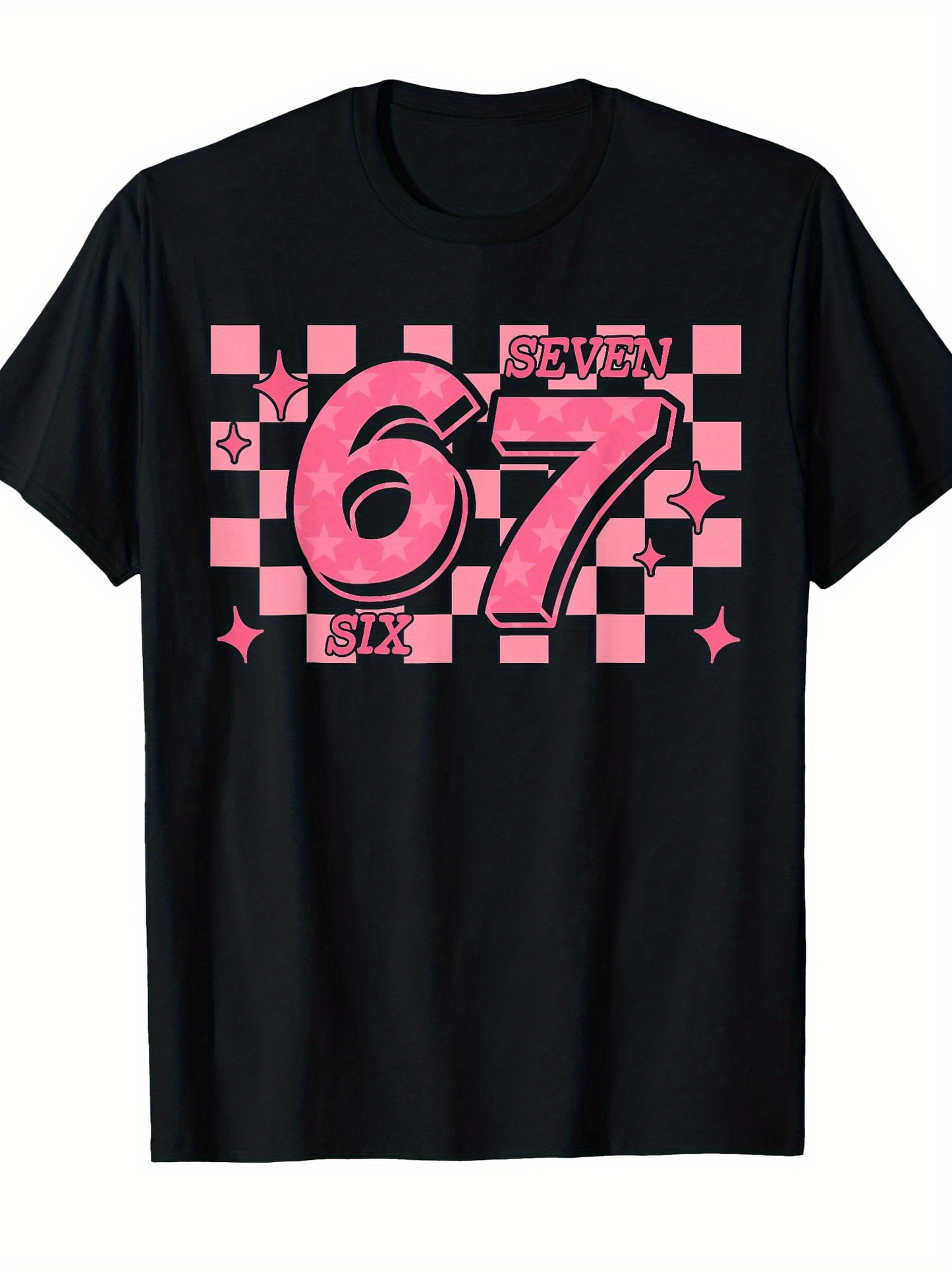 Men's Graphic T-Shirt Pink Checkered Block Pattern With Stylized Numbers And Playful Accents Seventy Seven