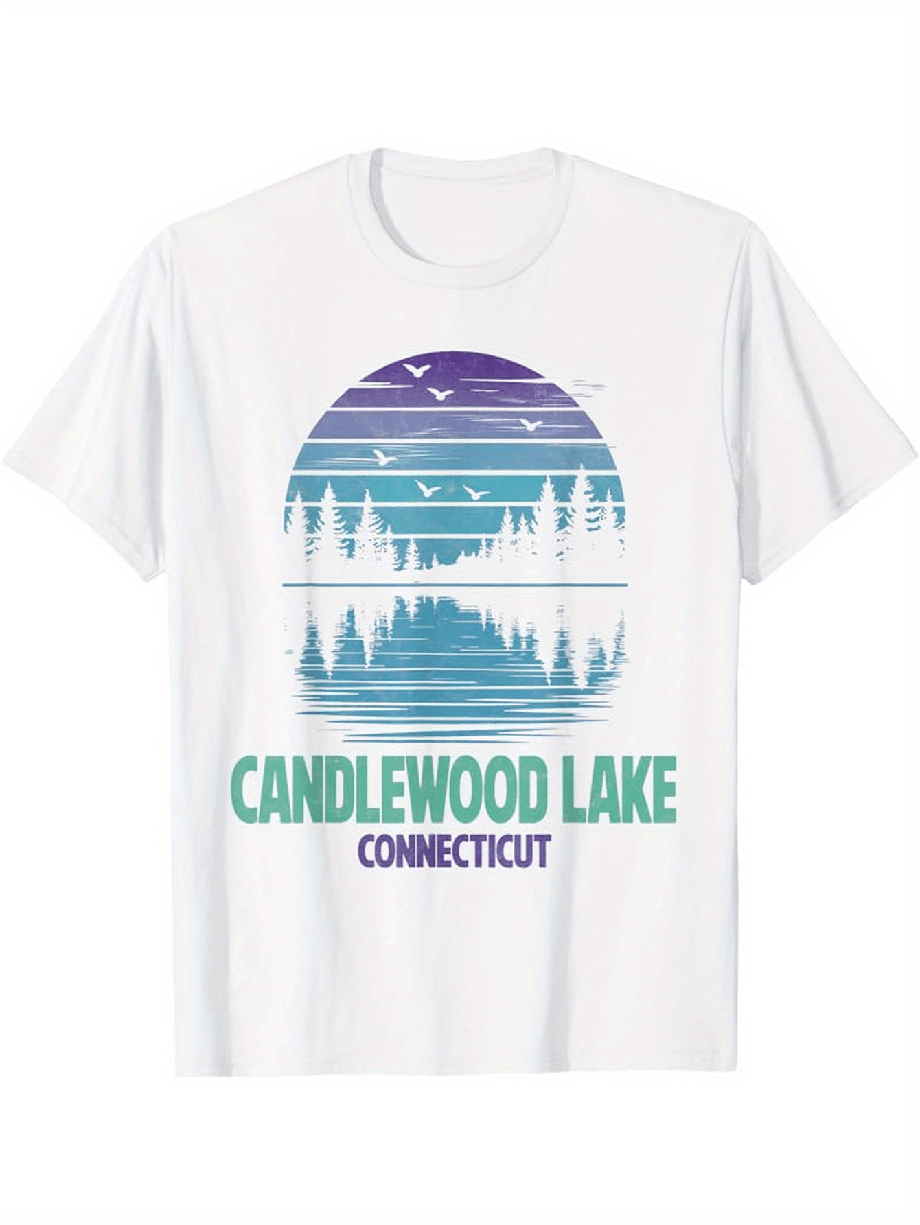 Men's Graphic T-Shirt Candlewood Lake Connecticut Misty Evergreen Forest Reflected On Peaceful Lake