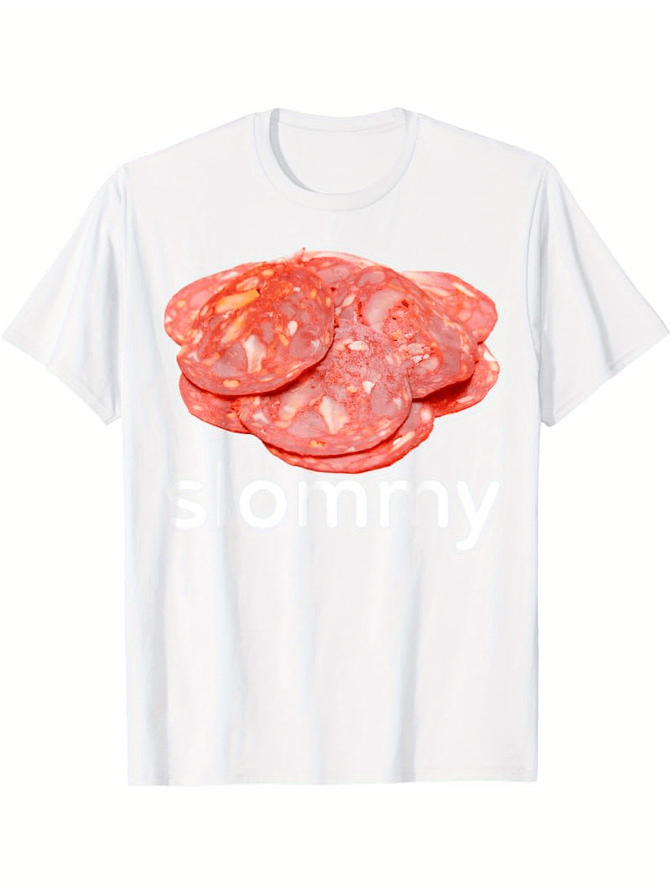 Men's Graphic T-Shirt Sliced Pepperoni Overlapping On White Cotton T Shirt Salami