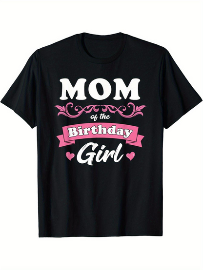 Men's Graphic T-Shirt Mom Of The Birthday Girl With Pink Banner Flourish