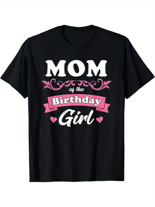 Men's Graphic T-Shirt Mom Of The Birthday Girl With Pink Banner Flourish