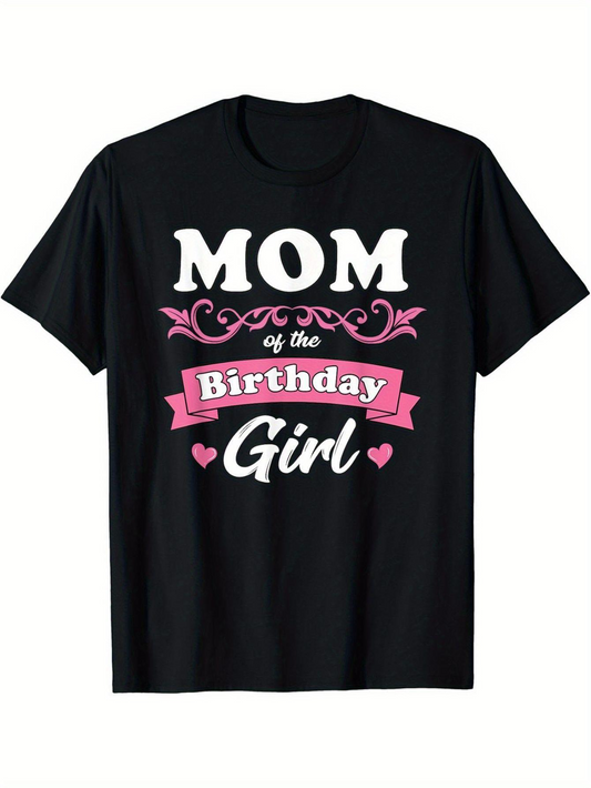 Men's Graphic T-Shirt Mom Of The Birthday Girl With Pink Banner Flourish